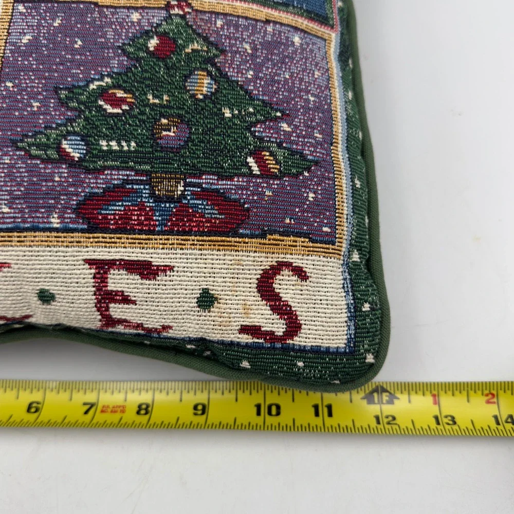 Vintage Christmas Trees Tapestry Pillow Green Woven Holiday Decor 12x12 Retro